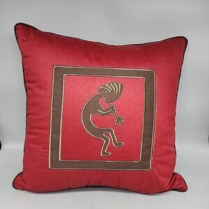 Kokopelli Red Blown Square Pillow 15x15" Southwestern